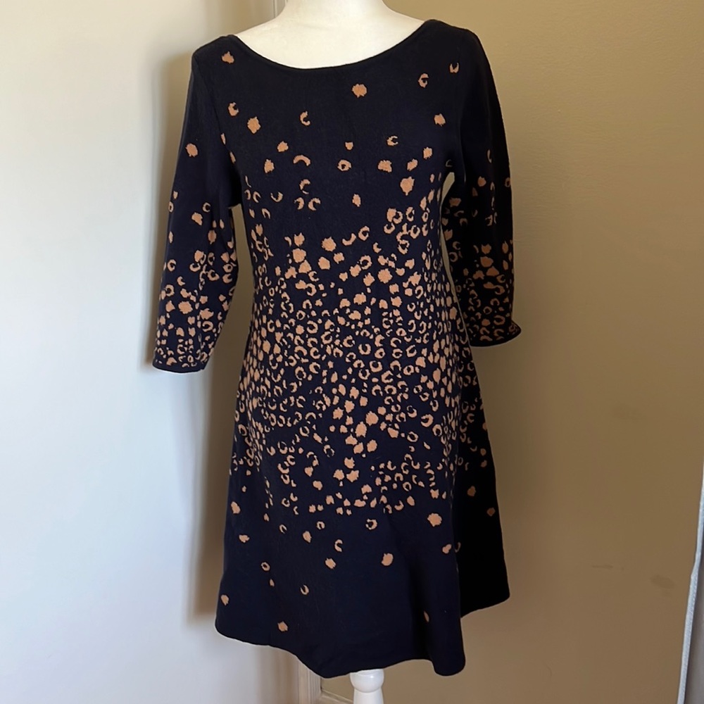 New Sexy Low Back Sweater Dress Blue Brown Cheetah Leopard Print M - Picture 5 of 12